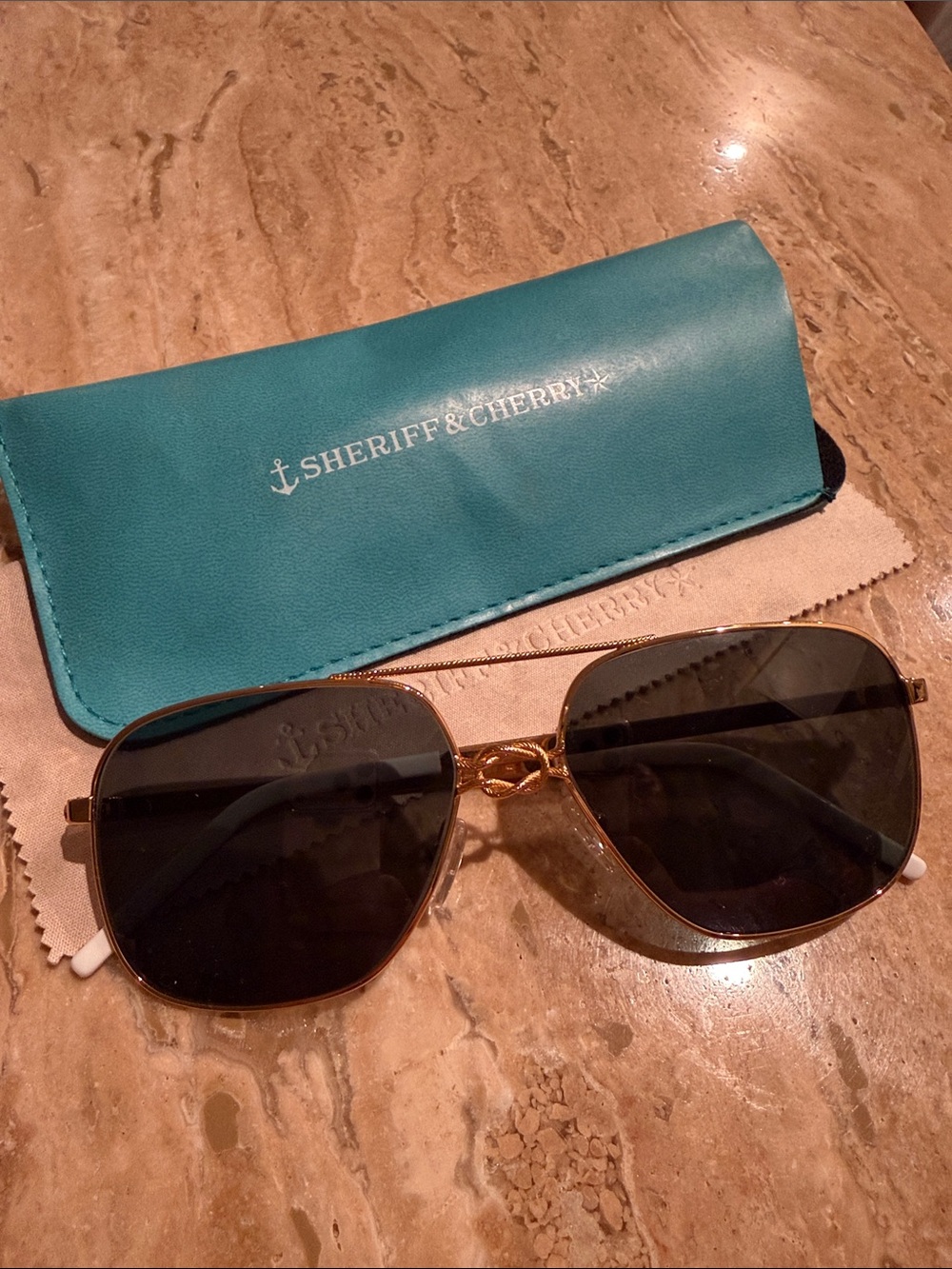Sheriff & Cherry Capitano II Vintage Gold Frame Sunglasses with Black Lenses